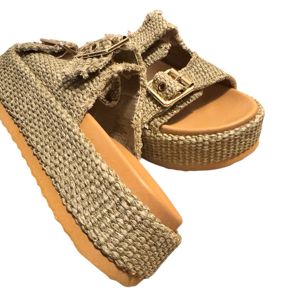 Steve Madden Karrigan Light Olive Raffia Sandals Size 9 - Picture 8 of 14